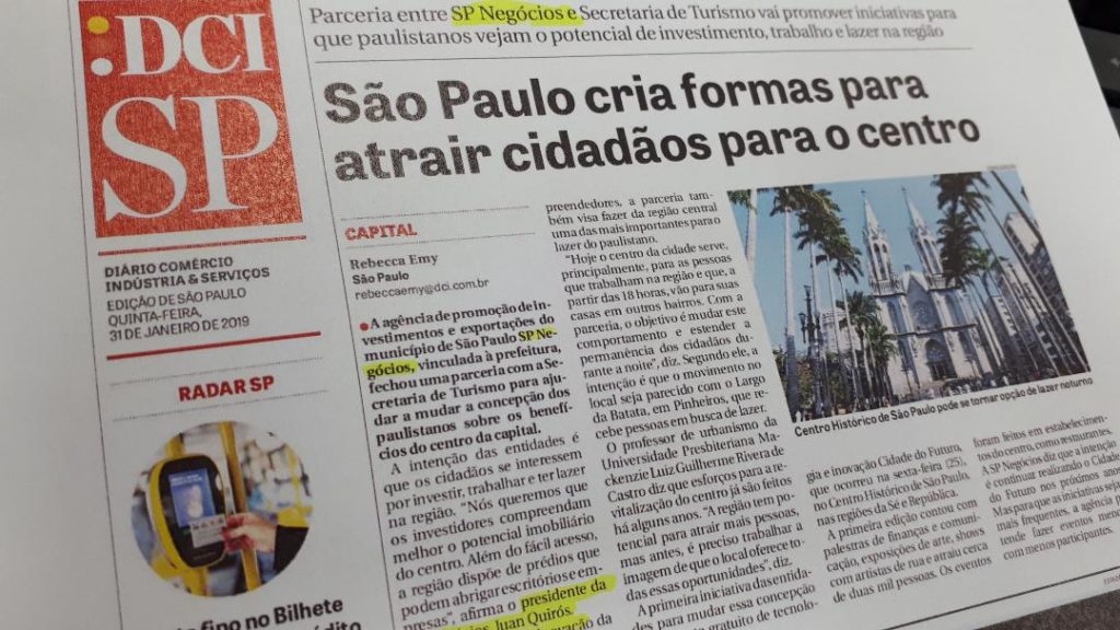 Participação da SP Negócios na revitalização do centro histórico é manchete no DCI